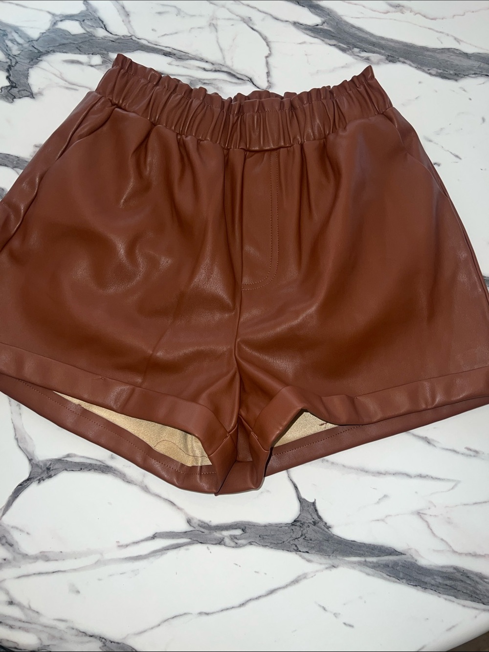 Forever 21 Brown Faux Leather High-Waist Shorts